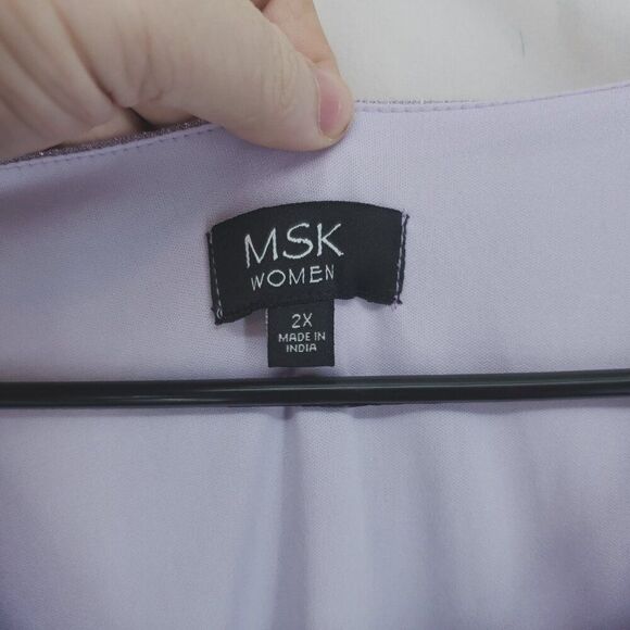 MSK V Neck Blouson Top with Trim Lavender 2x (AS) - Picture 2 of 6